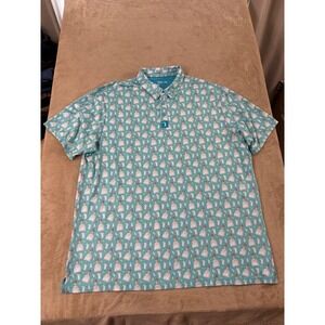 Bogey Bros Golf Co Polo Shirt Men's 2XL Blue Tequila Bottle Lime Print EUC